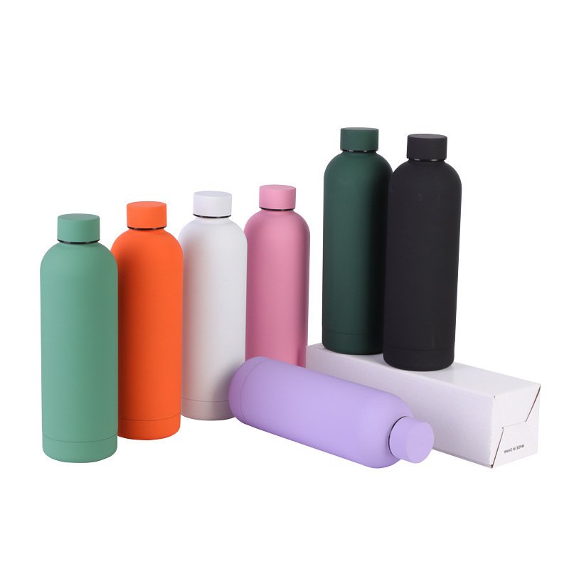 Custom 500ml Frosted Soft Touch Sport Cup Vacuum Flask Thermal Stainless Steel Drink Bottles With Straw Sports Water Bottle