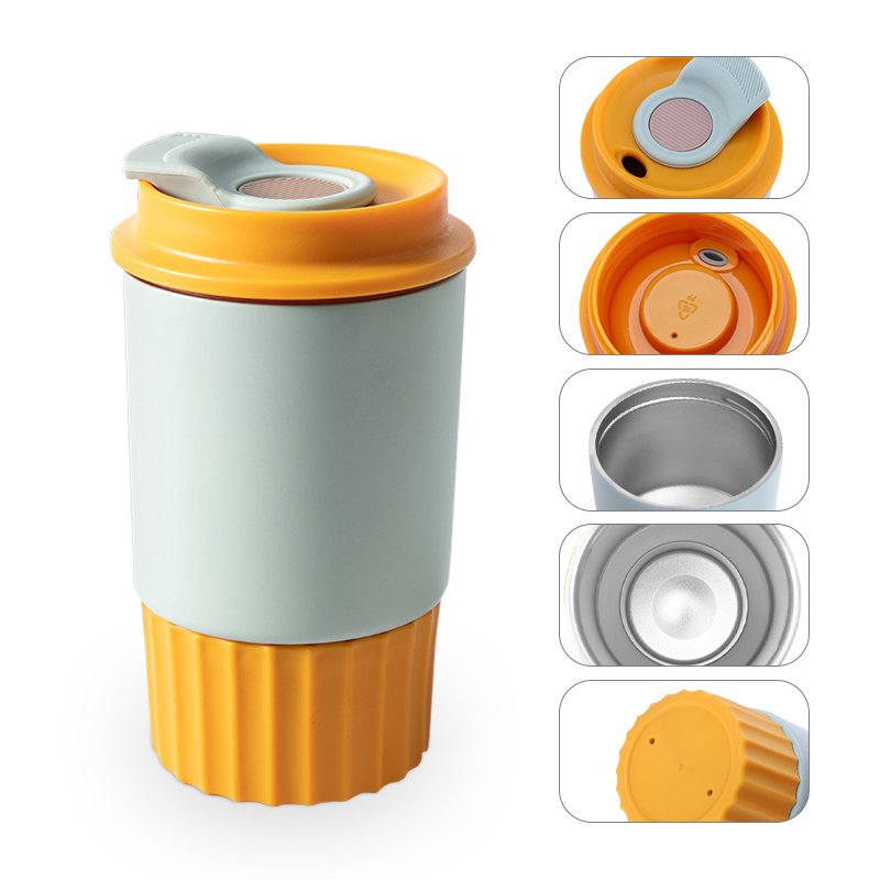 Custom 12oz coffee mug with logo thermal insulated double wall stainless steel 350ml reusable coffee cup with lid