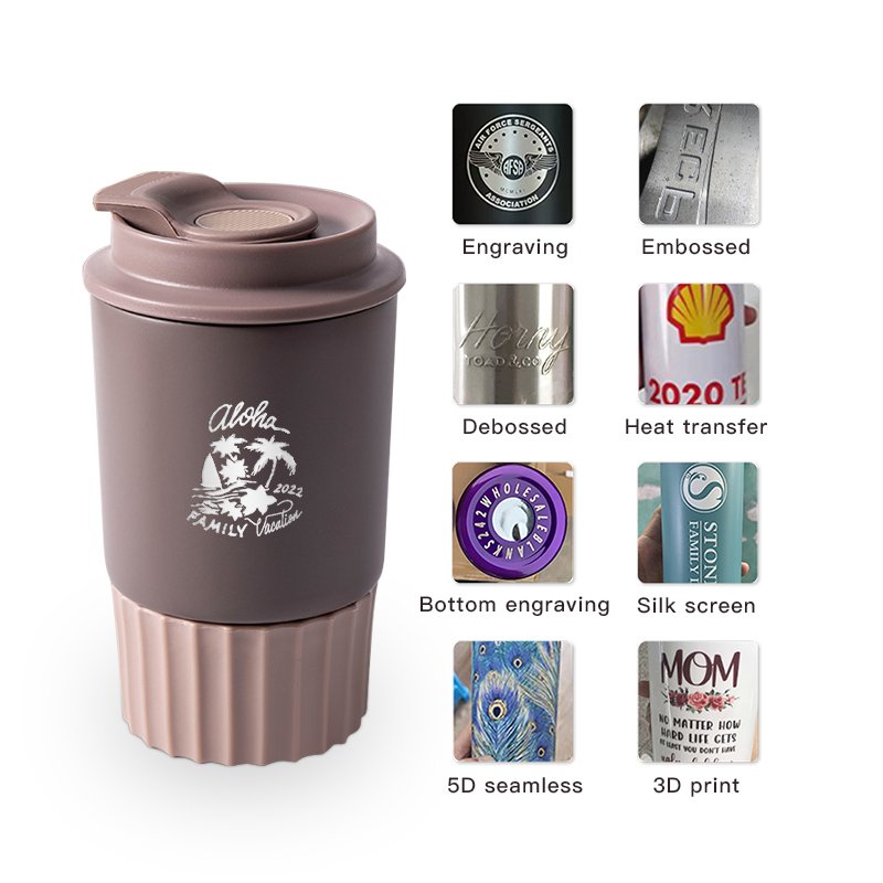 Custom 12oz coffee mug with logo thermal insulated double wall stainless steel 350ml reusable coffee cup with lid