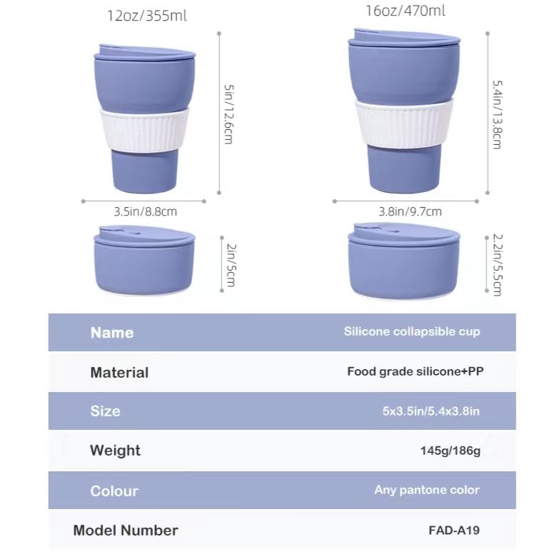 Pocket Size Camping Hiking Drinking Cups Silicone Foldable Bottle Coffee Mug Silicone Collapsible Travel Coffee Cups with Straw