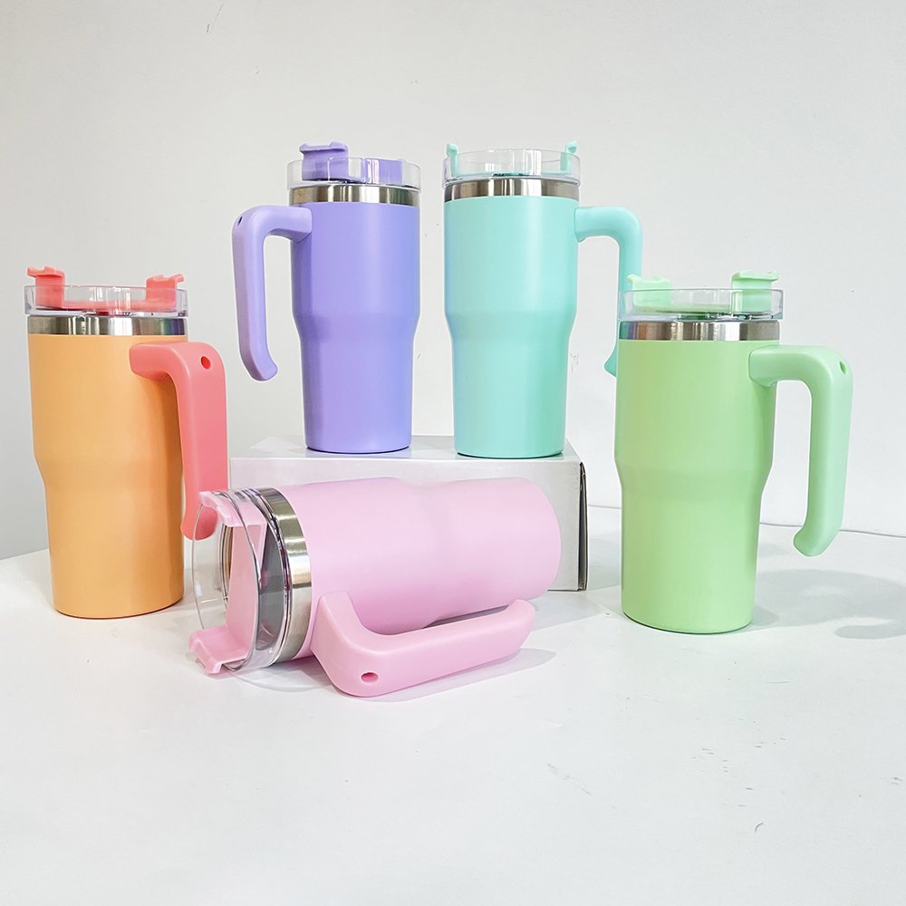 USA warehouse BPA free Stainless Steel Travel Mug Tumbler candy macaron colored 20oz kids travel mugs with handle