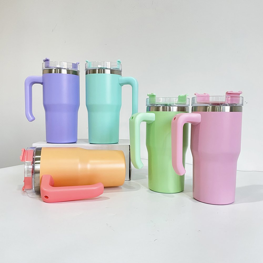 USA warehouse BPA free Stainless Steel Travel Mug Tumbler candy macaron colored 20oz kids travel mugs with handle