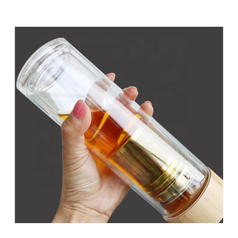 JM Double Wall Vacuum Flasks & Thermoses Glass Tea Water Bottle with Custom Logo Stainless Steel Infuser with Bamboo Lid