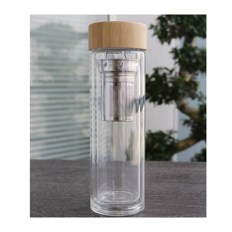 JM Double Wall Vacuum Flasks & Thermoses Glass Tea Water Bottle with Custom Logo Stainless Steel Infuser with Bamboo Lid