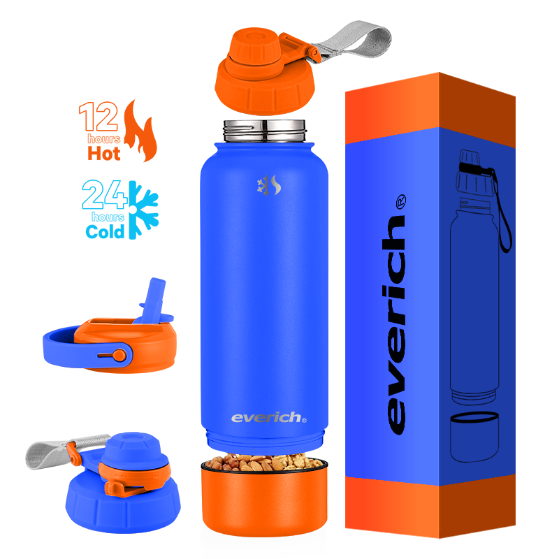 Everich Summer Storage Compartment Wide Mouth Double Wall Stainless Steel Vacuum Flask Insulated Water Bottle with Custom Logo