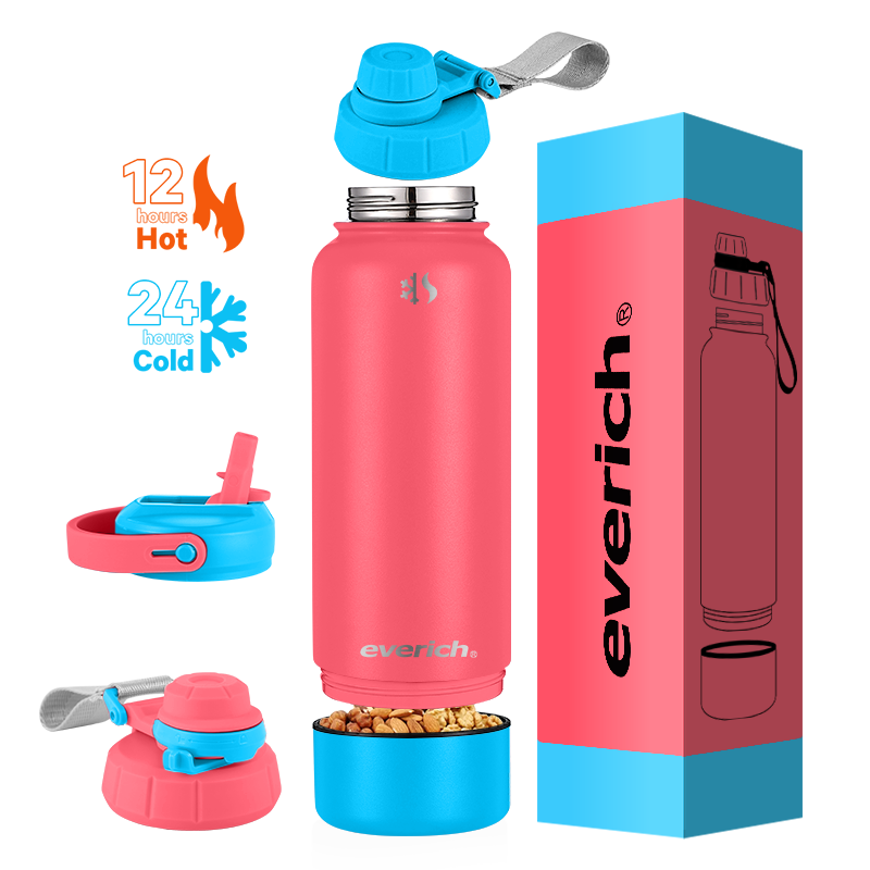 Everich Summer Storage Compartment Wide Mouth Double Wall Stainless Steel Vacuum Flask Insulated Water Bottle with Custom Logo