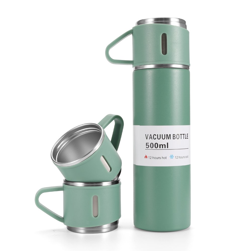 Customized Logo Drinkware Stainless Steel Thermos Mug Gift Set Vacuum Insulation Vacuum Flask Set With Three Lids