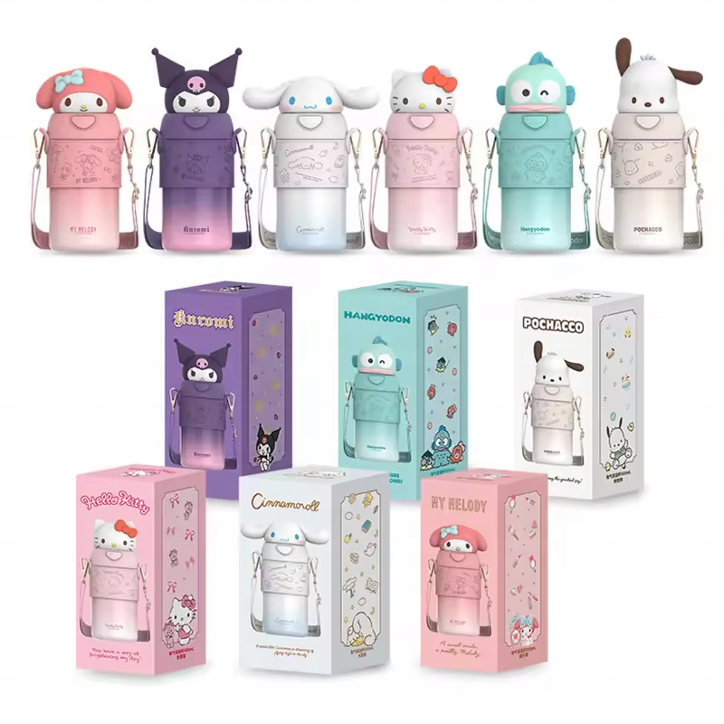 560ml Sanrios Kuromi Kitty Stuff Kids Thermos Cup Insulated Vacuum Flask Kawaii Large Capacity Stainless Steel Water Bottle