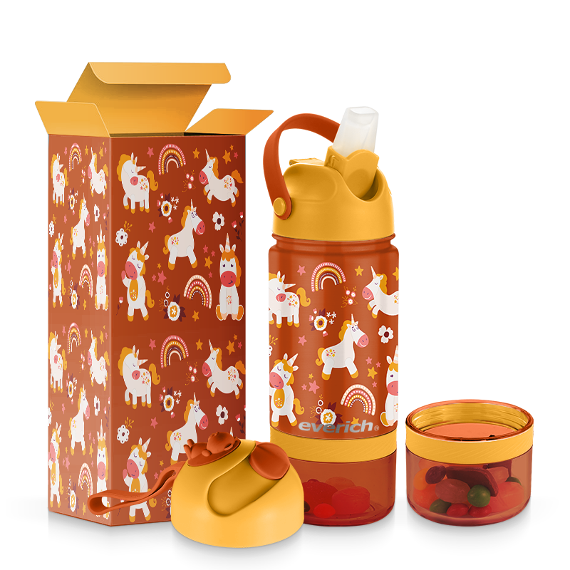 Everich Customized ODM stainless steel sports water bottle with leak proof straw lids and ODM removable bottom Snack box