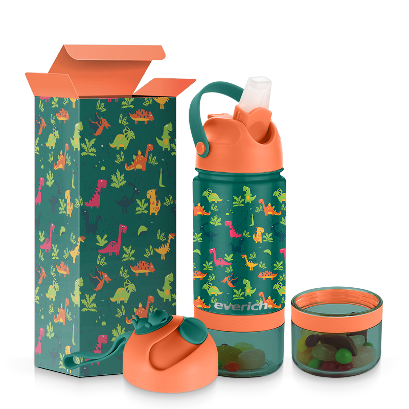 Everich Customized ODM stainless steel sports water bottle with leak proof straw lids and ODM removable bottom Snack box