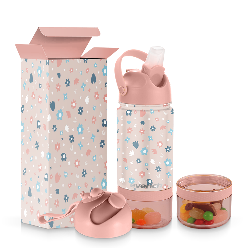 Everich Customized ODM stainless steel sports water bottle with leak proof straw lids and ODM removable bottom Snack box