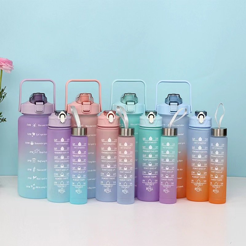 3pcs/Set Super Large Capacity Water Bottle Sports Water Bottle 2000ML 900ML 280ML With Time Marker Bottle Outdoor Travel Fitness
