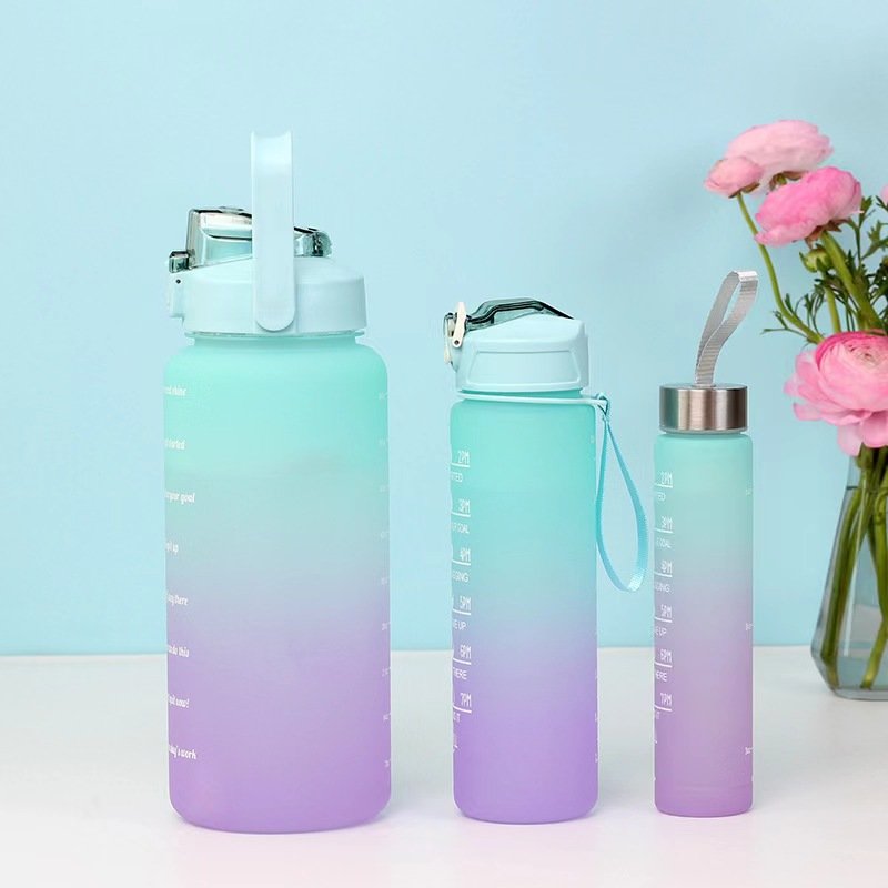 3pcs/Set Super Large Capacity Water Bottle Sports Water Bottle 2000ML 900ML 280ML With Time Marker Bottle Outdoor Travel Fitness