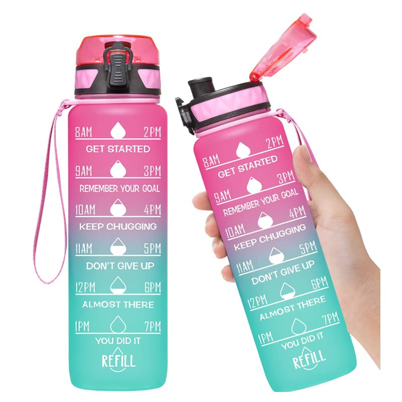 Fitness Time Maker Tritan / Pc Bpa Free Plastic Protein Custom Logo 32oz 1000ml 1 Litter Motivational Water Bottle For Sport