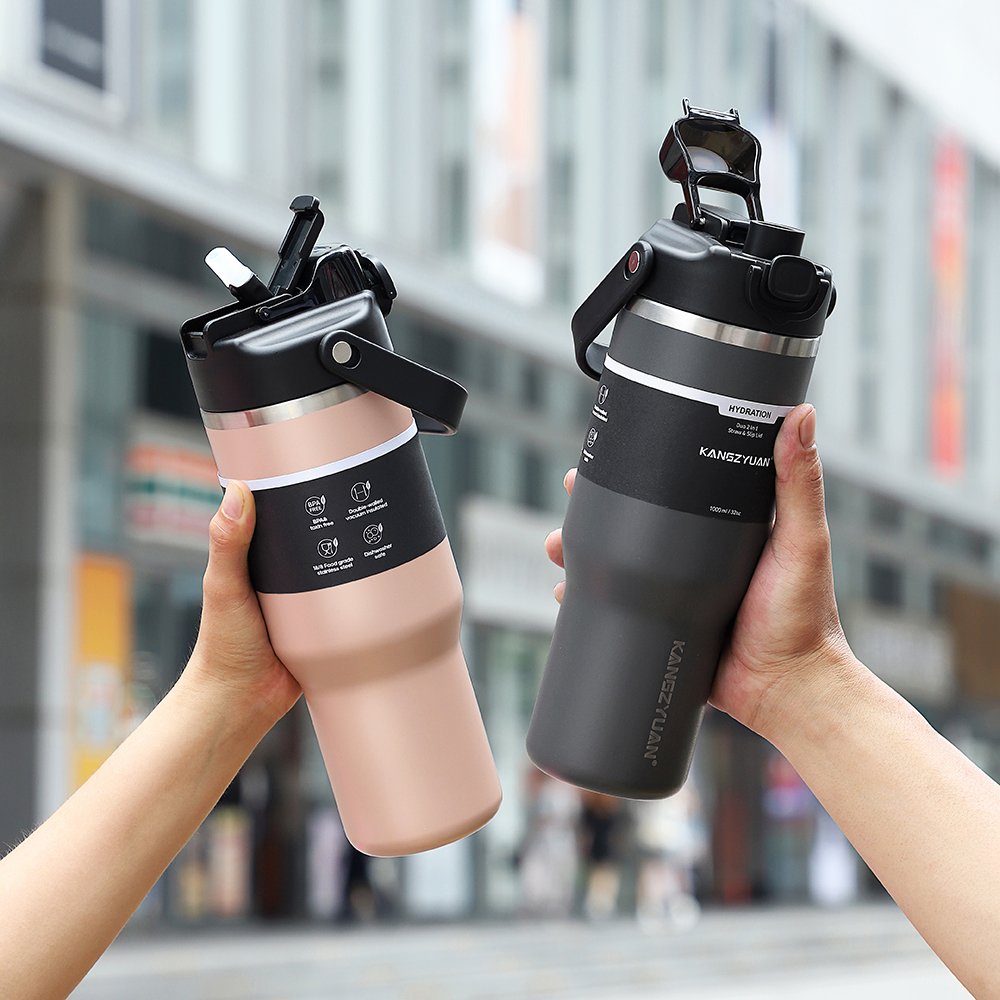 Customizable Gym Sport Drinking Water Bottles Double Wall SUS304 Coffee Aquaflask Tumbler Cup With Lid And Straw
