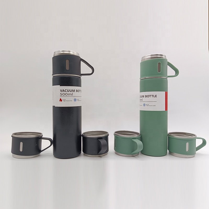 Custom LOGO 500 ml Vacuum Flask Gift Set Double Wall Stainless Steel insulated tumbler vacuum flask with 3 lids