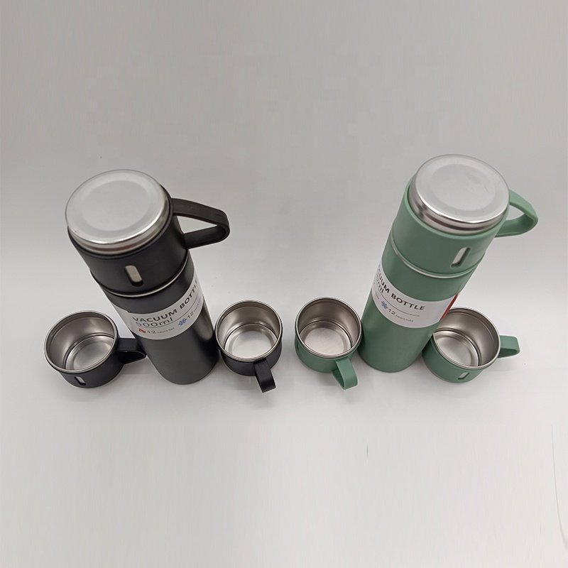 Custom LOGO 500 ml Vacuum Flask Gift Set Double Wall Stainless Steel insulated tumbler vacuum flask with 3 lids