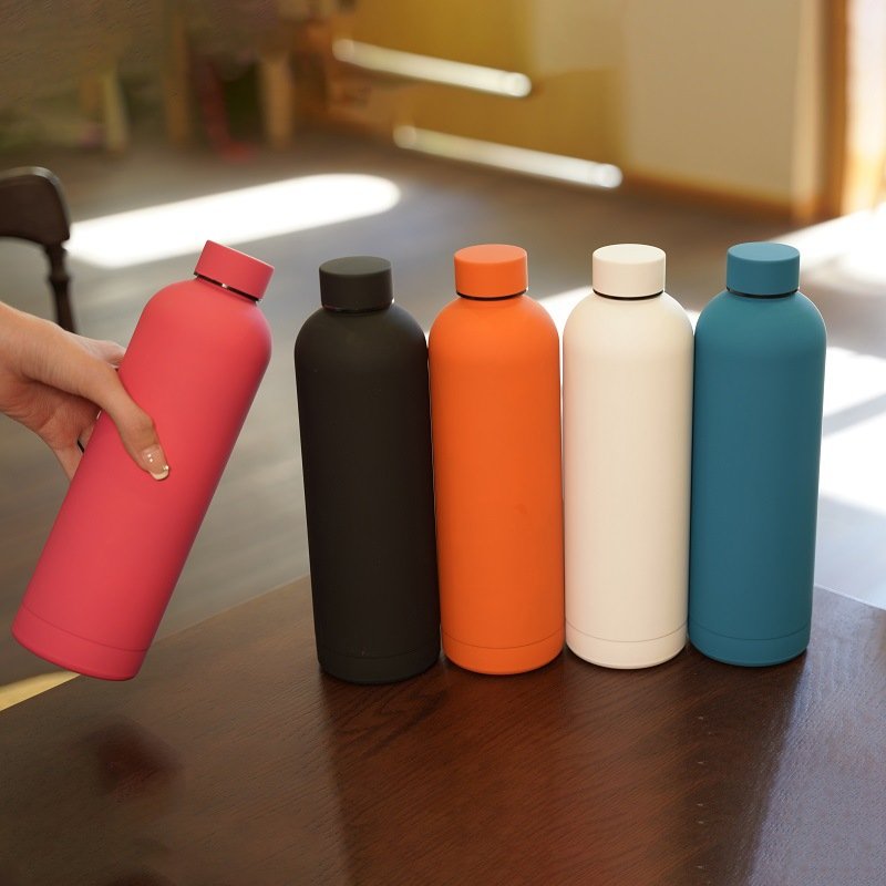 Custom Logo Multi-Color Soft Rubber Coated Vacuum Flask Narrow Mouth 500ml 750ml Stainless Steel Sports Water Bottle
