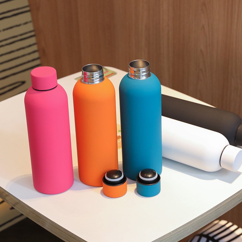 Custom Logo Multi-Color Soft Rubber Coated Vacuum Flask Narrow Mouth 500ml 750ml Stainless Steel Sports Water Bottle