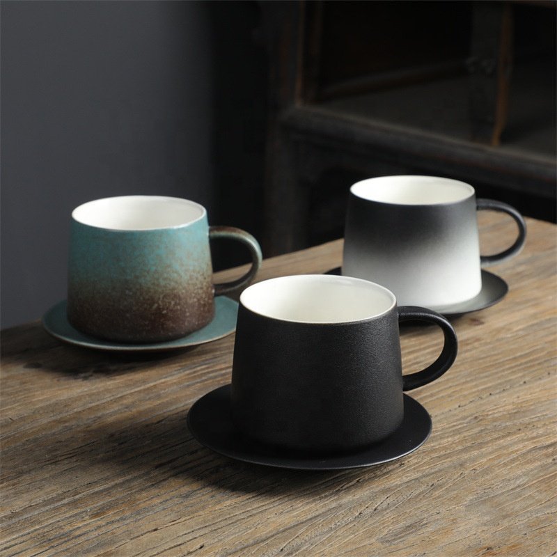 Hot sale Nordic creative gradient color coffee cup saucer high temperature resistant ceramic mug