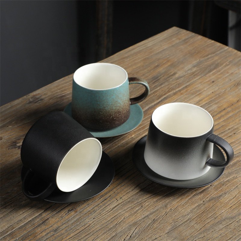 Hot sale Nordic creative gradient color coffee cup saucer high temperature resistant ceramic mug