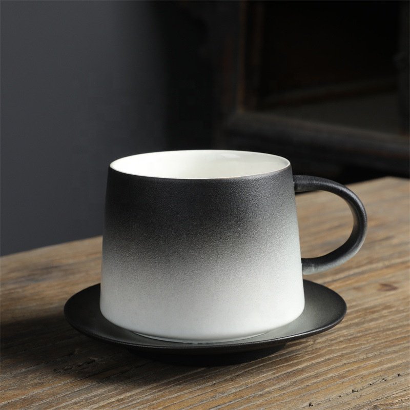 Hot sale Nordic creative gradient color coffee cup saucer high temperature resistant ceramic mug