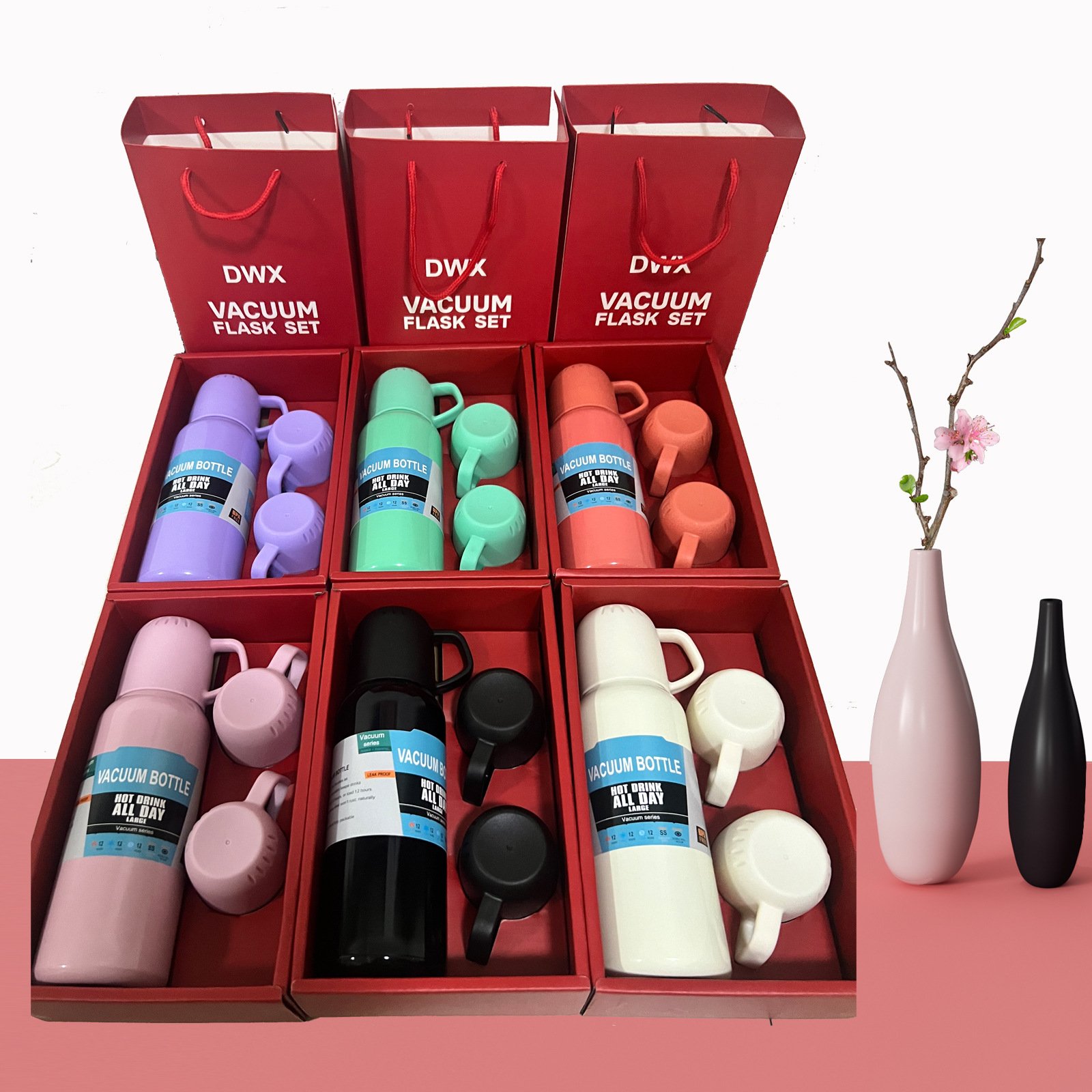 Wholesale Stainless Steel Vacuum Flask Sets Creative Gift Cover Handle Portable Car Water Bottle Vaccum Flask Sets
