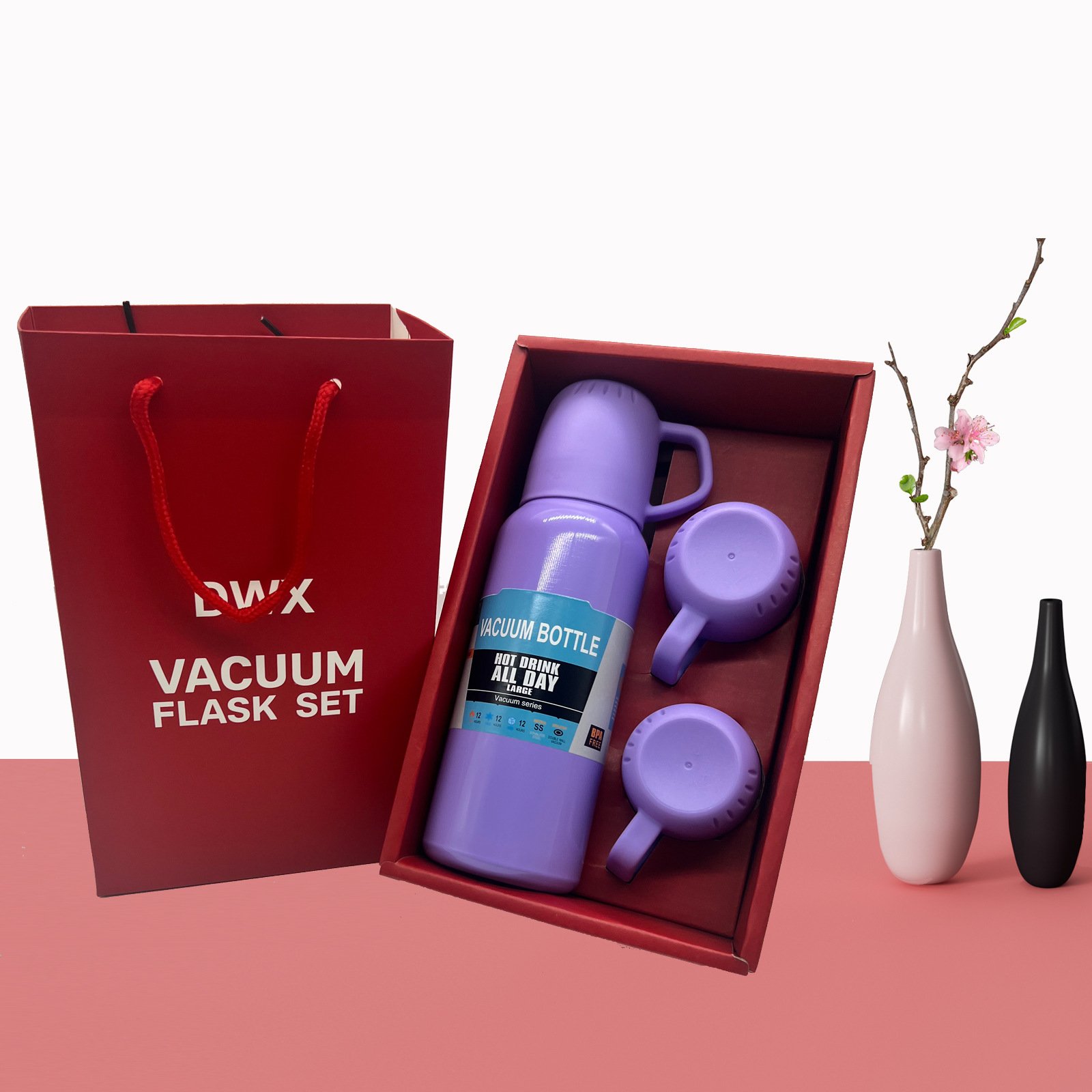Wholesale Stainless Steel Vacuum Flask Sets Creative Gift Cover Handle Portable Car Water Bottle Vaccum Flask Sets