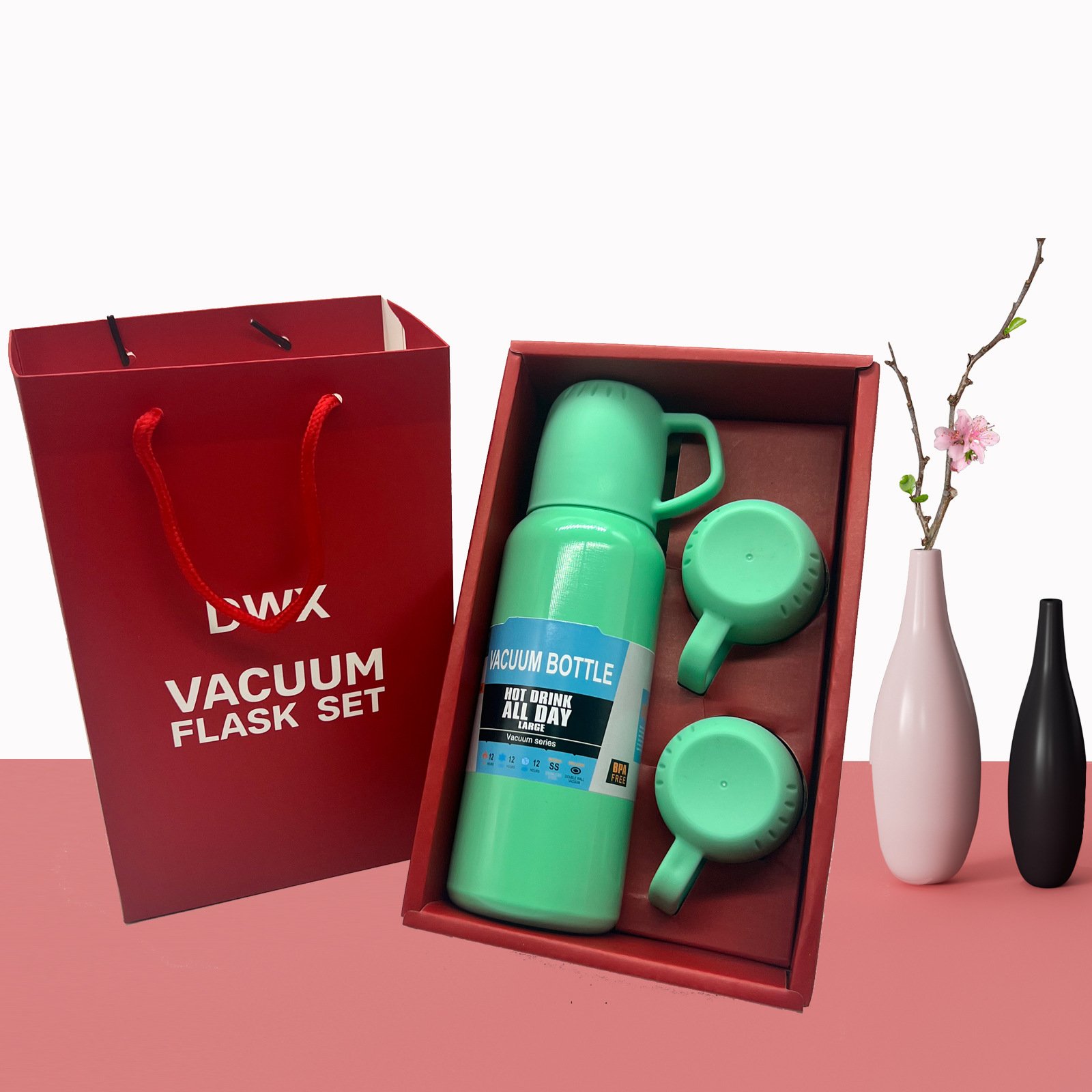 Wholesale Stainless Steel Vacuum Flask Sets Creative Gift Cover Handle Portable Car Water Bottle Vaccum Flask Sets