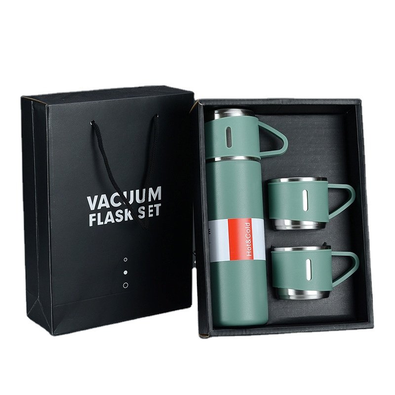 Custom logo luxury Corporate Business Gift box set drinkware set thermos Vacuum flask stainless steel water bottle with 2 cup