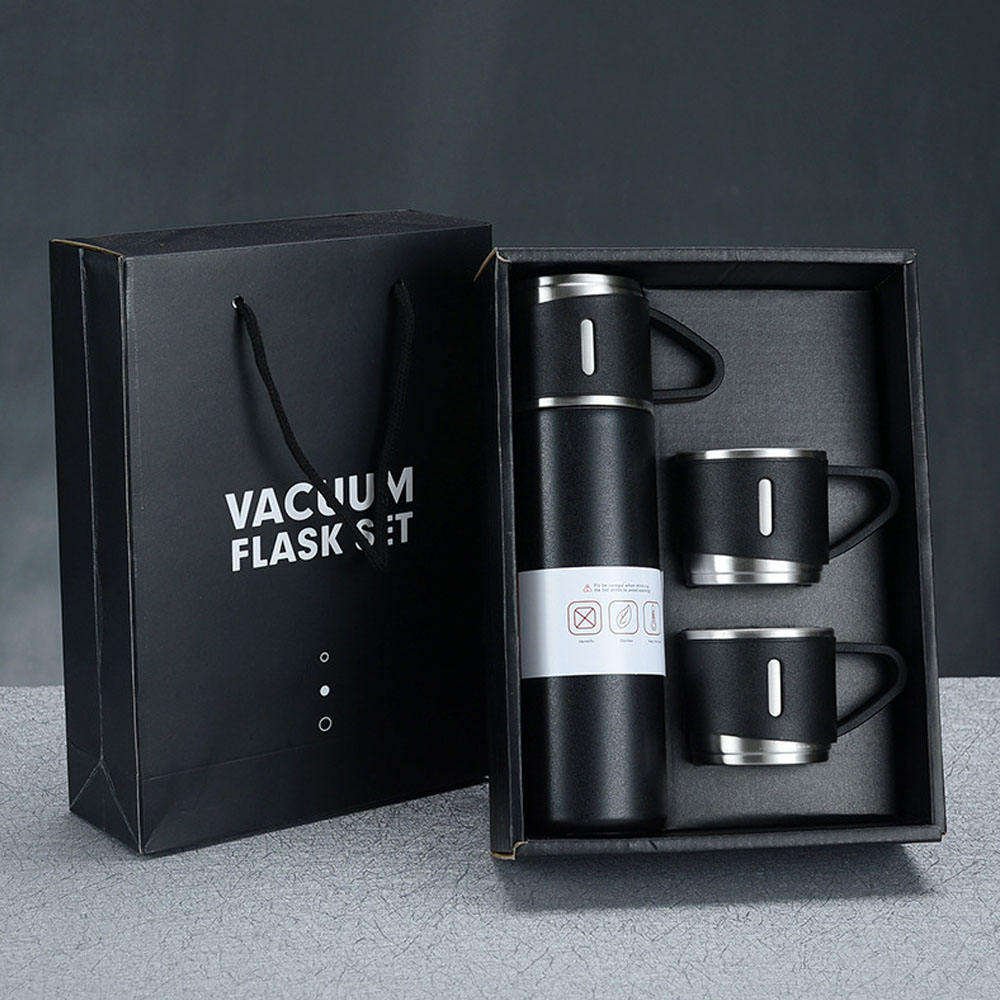 Custom logo luxury Corporate Business Gift box set drinkware set thermos Vacuum flask stainless steel water bottle with 2 cup