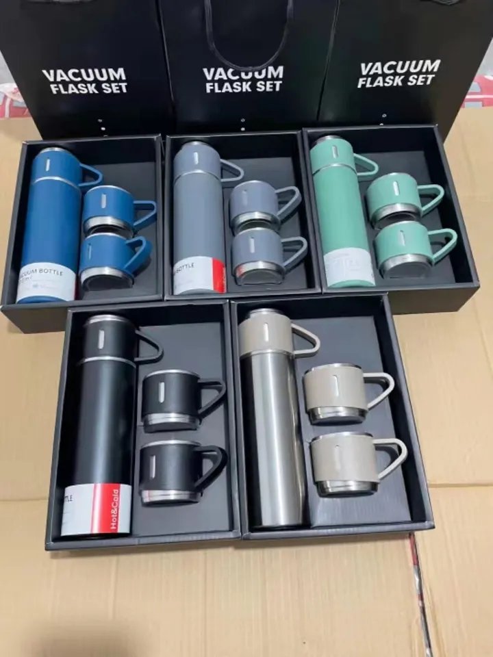 Custom logo luxury Corporate Business Gift box set drinkware set thermos Vacuum flask stainless steel water bottle with 2 cup