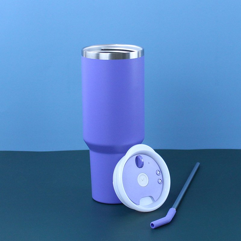 Custom Logo Powder Coated Tumbler Coffee Cup Travel Mug 40oz Stainless Steel Tumbler with Handle and Straw