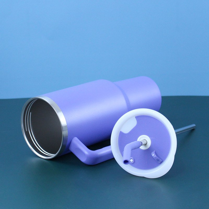 Custom Logo Powder Coated Tumbler Coffee Cup Travel Mug 40oz Stainless Steel Tumbler with Handle and Straw