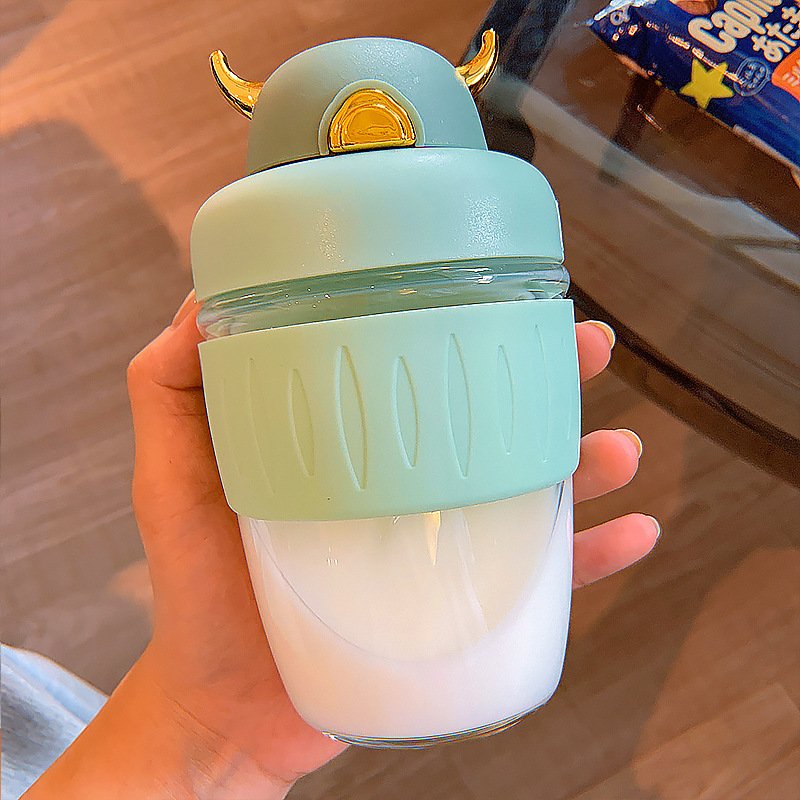 Portable Cute Girls Cartoon Silicone Sleeve Water Bottle Unique Kids Glass With Straw Customized Tumbler Mug