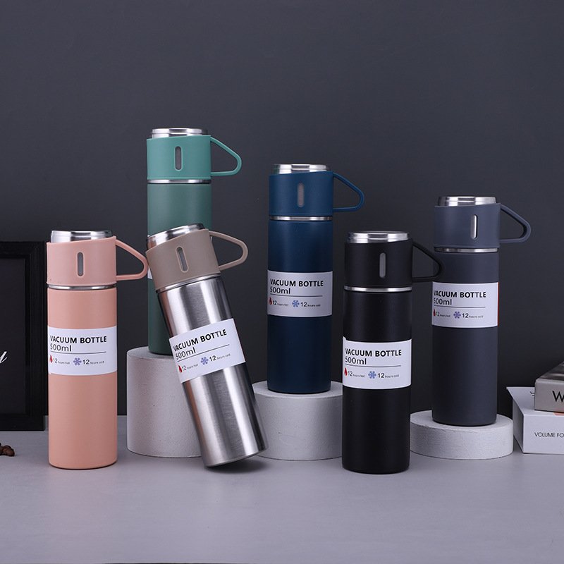 500ml vacuum flask Set Of Stainless Steel Portable Insulated Bottle With Detachable Handle And Lid