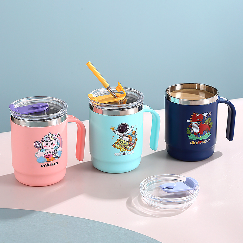 Portable 400ml New Arrival Coffee Cup cartoon cute design Travel Stainless Steel Custom Logo Mug With Lid