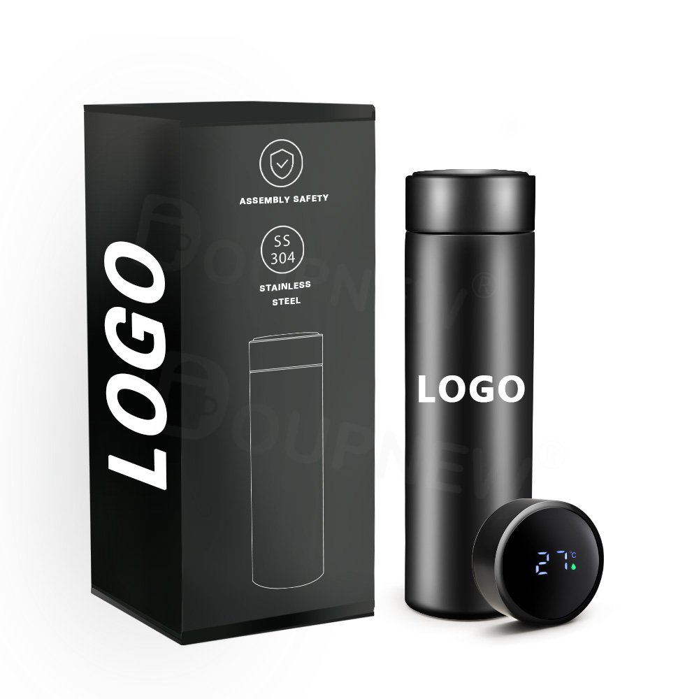 Custom Logo 500ml Vacuum Flasks Insulated Thermos Stainless Steel Smart Water Bottle With Led Temperature Display
