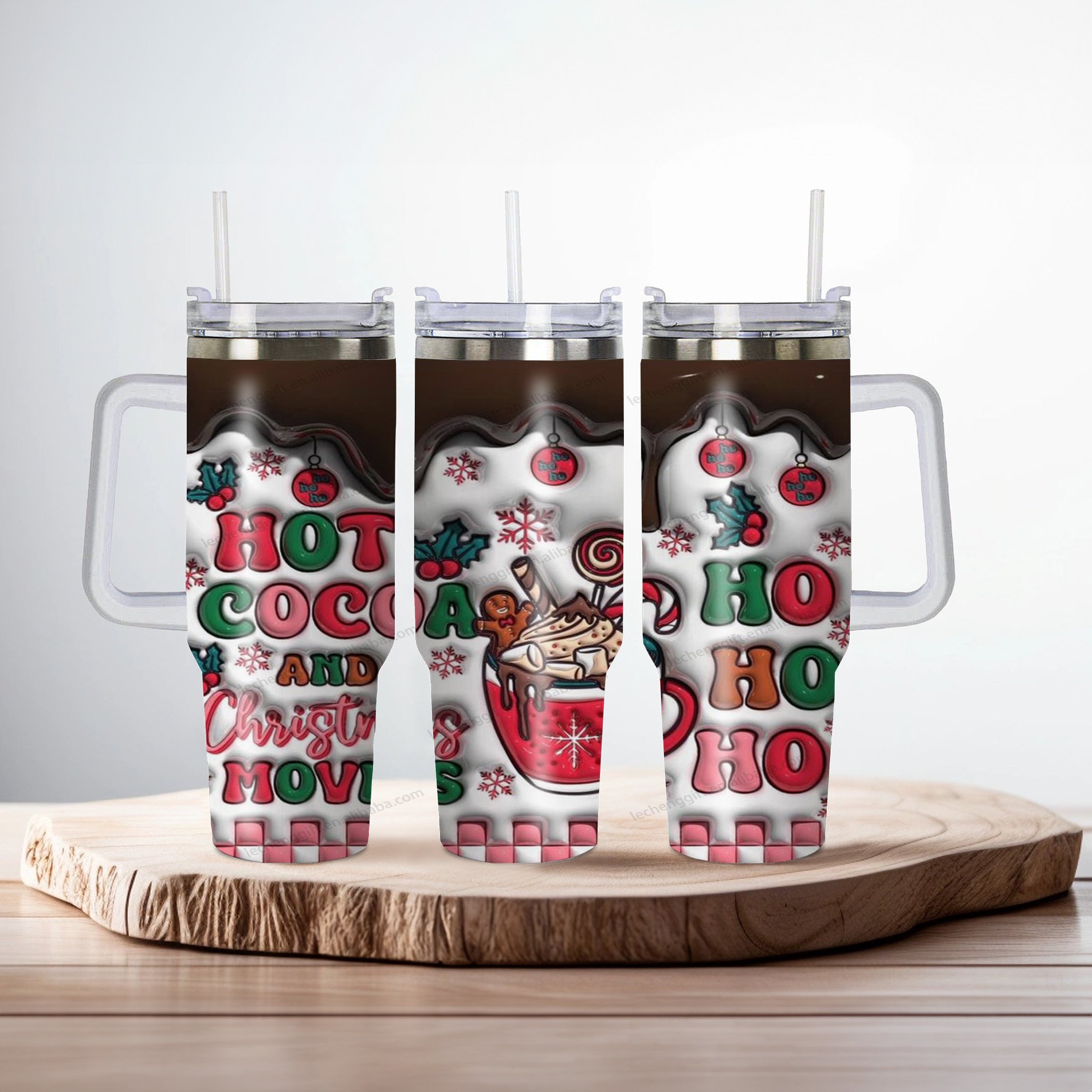 Custom 3D new arrival Inflated Christmas Sublimation 40oz Outdoor Mugs Classic Design Glass Tumbler with Handle Lid