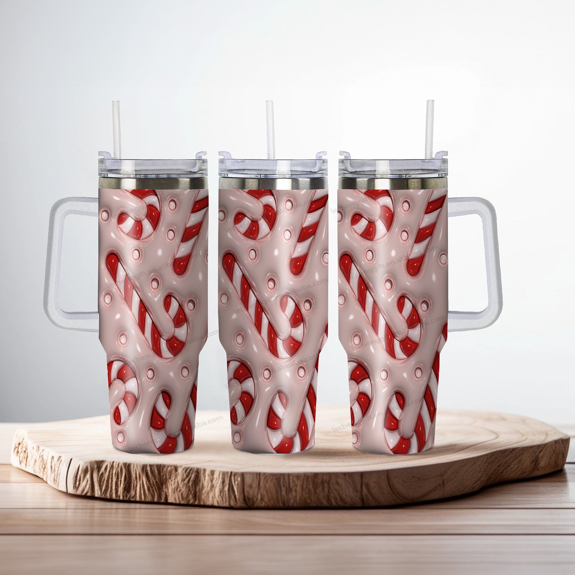 Custom 3D new arrival Inflated Christmas Sublimation 40oz Outdoor Mugs Classic Design Glass Tumbler with Handle Lid
