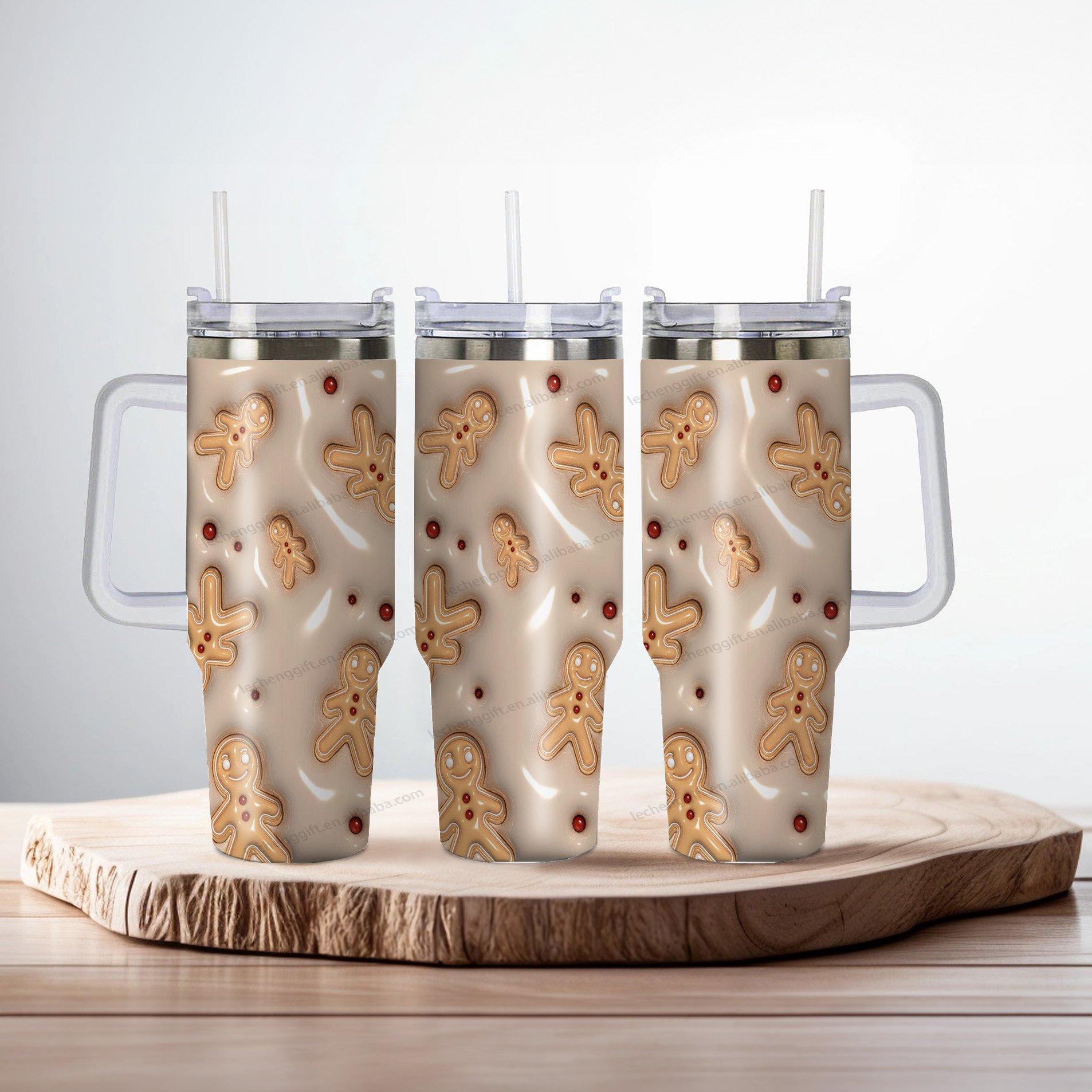 Custom 3D new arrival Inflated Christmas Sublimation 40oz Outdoor Mugs Classic Design Glass Tumbler with Handle Lid
