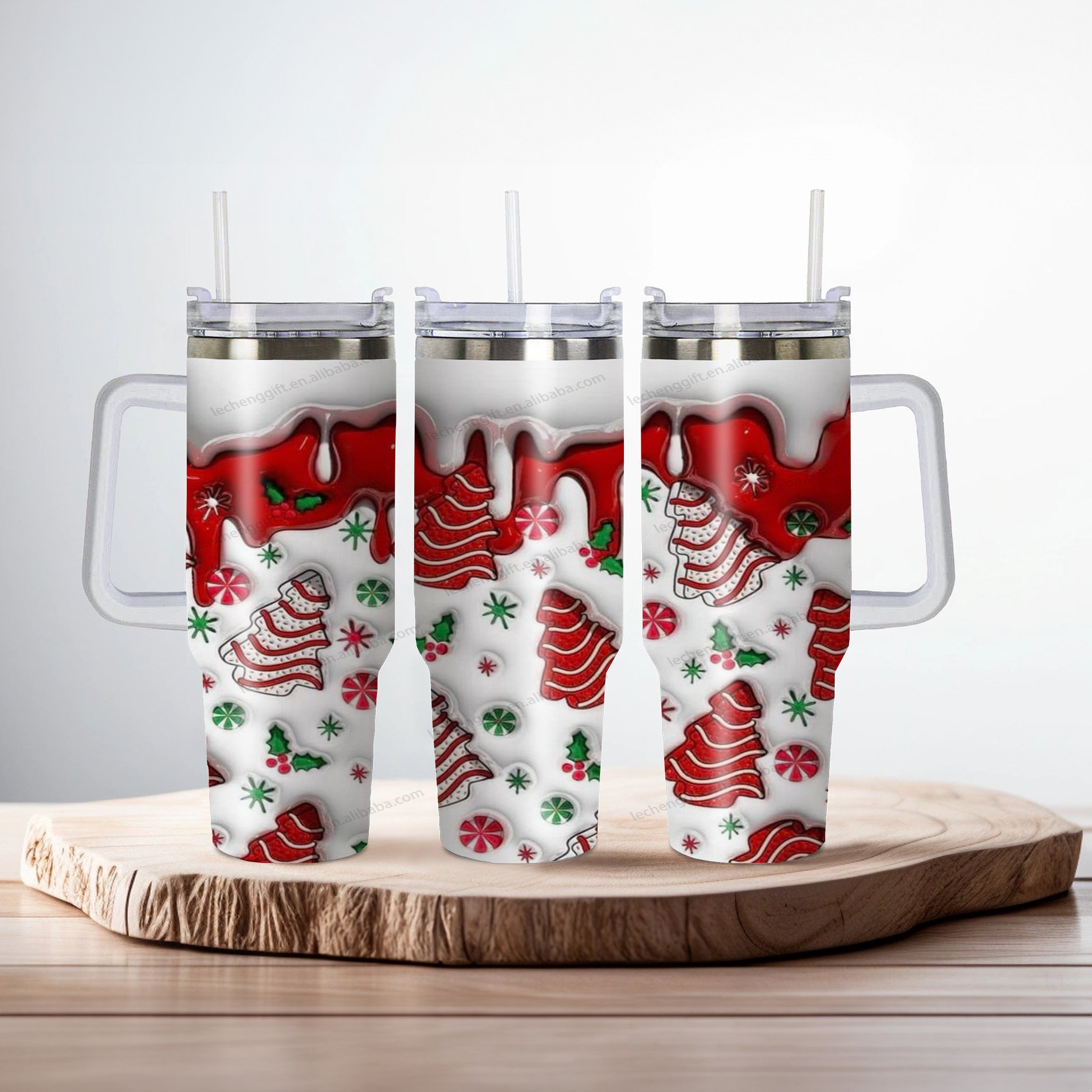 Custom 3D new arrival Inflated Christmas Sublimation 40oz Outdoor Mugs Classic Design Glass Tumbler with Handle Lid