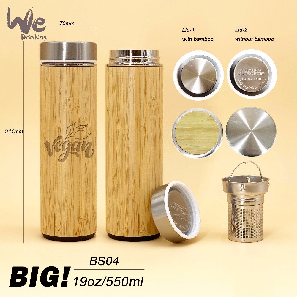 BS04 550ml Big Capacity Vaccum Insulated Original Bamboo Mug with Infuser and Strainer For Coffee Tea