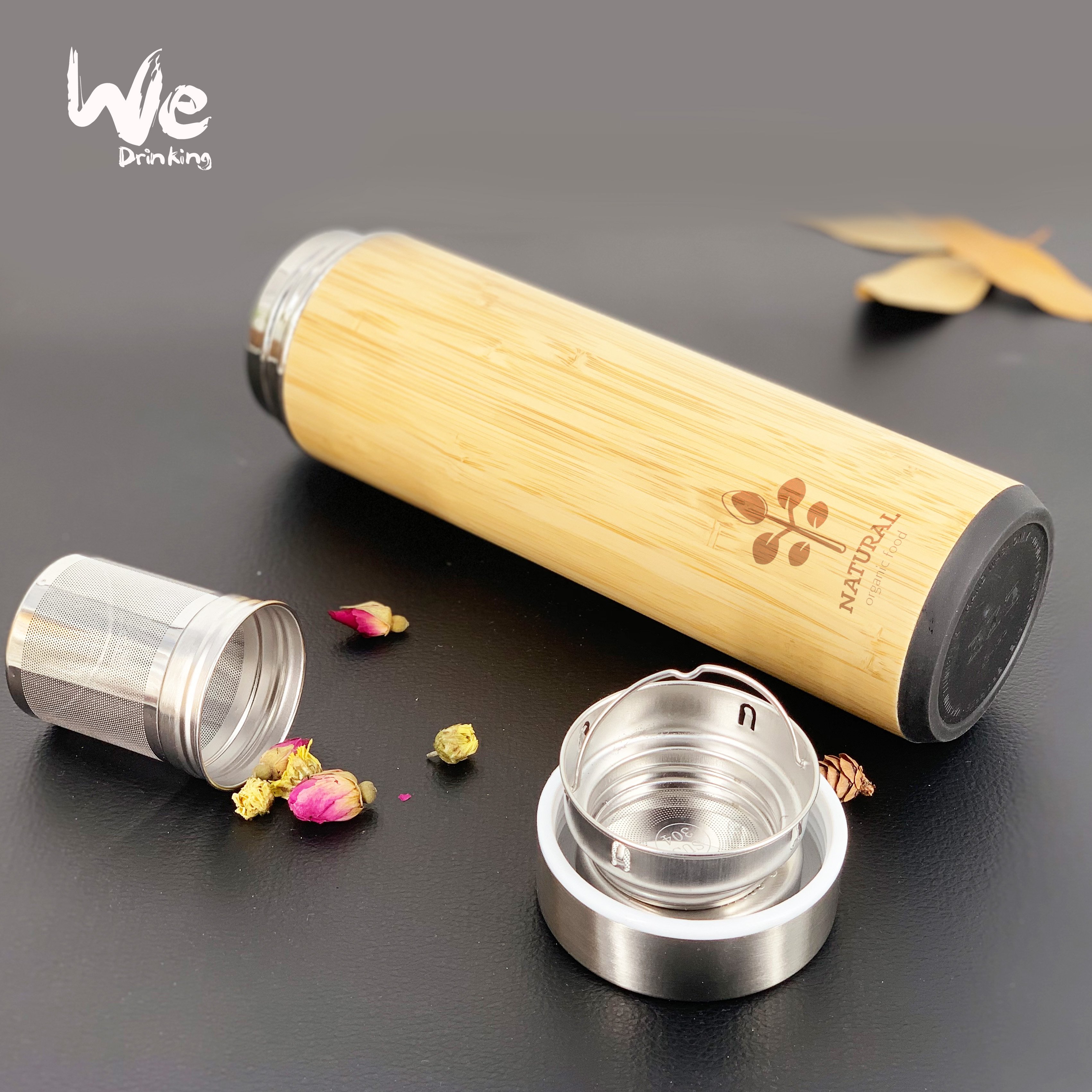 BS04 550ml Big Capacity Vaccum Insulated Original Bamboo Mug with Infuser and Strainer For Coffee Tea