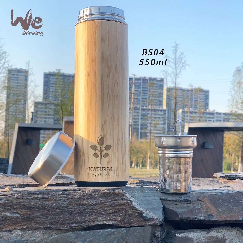 BS04 550ml Big Capacity Vaccum Insulated Original Bamboo Mug with Infuser and Strainer For Coffee Tea