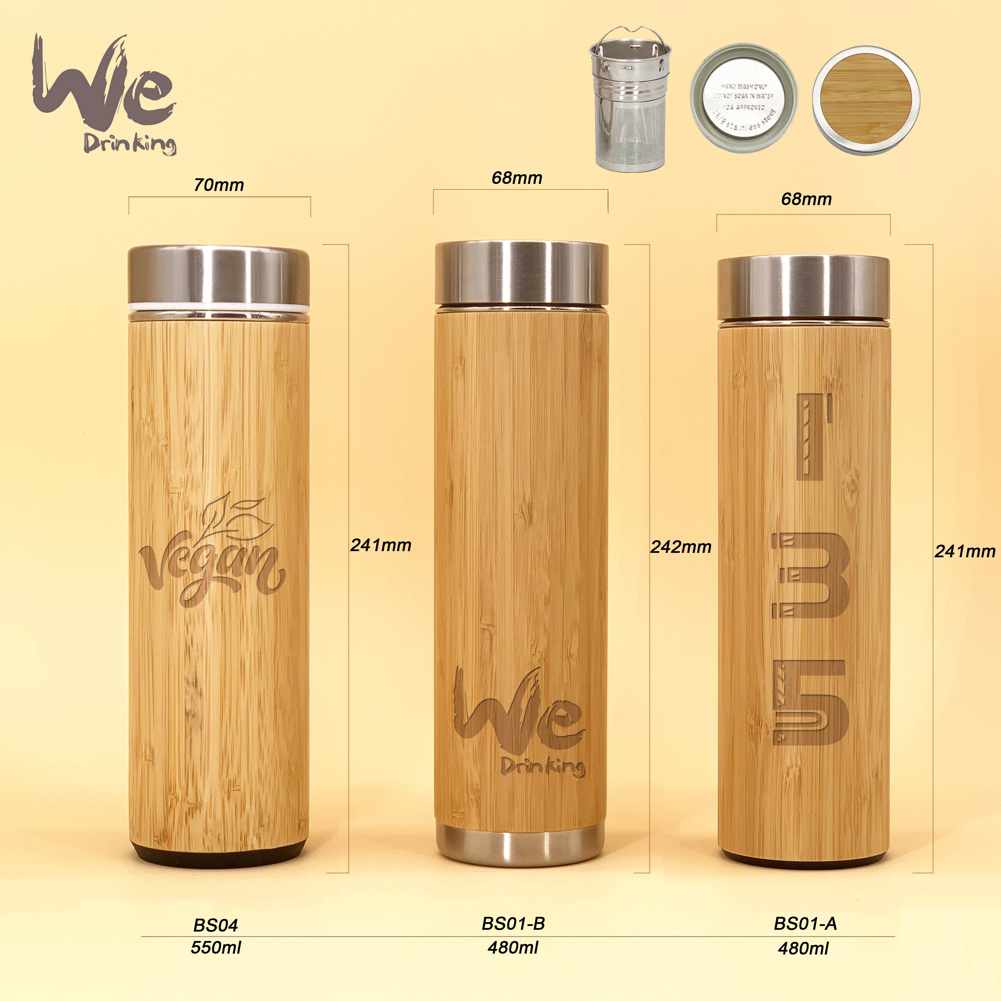 BS04 550ml Big Capacity Vaccum Insulated Original Bamboo Mug with Infuser and Strainer For Coffee Tea