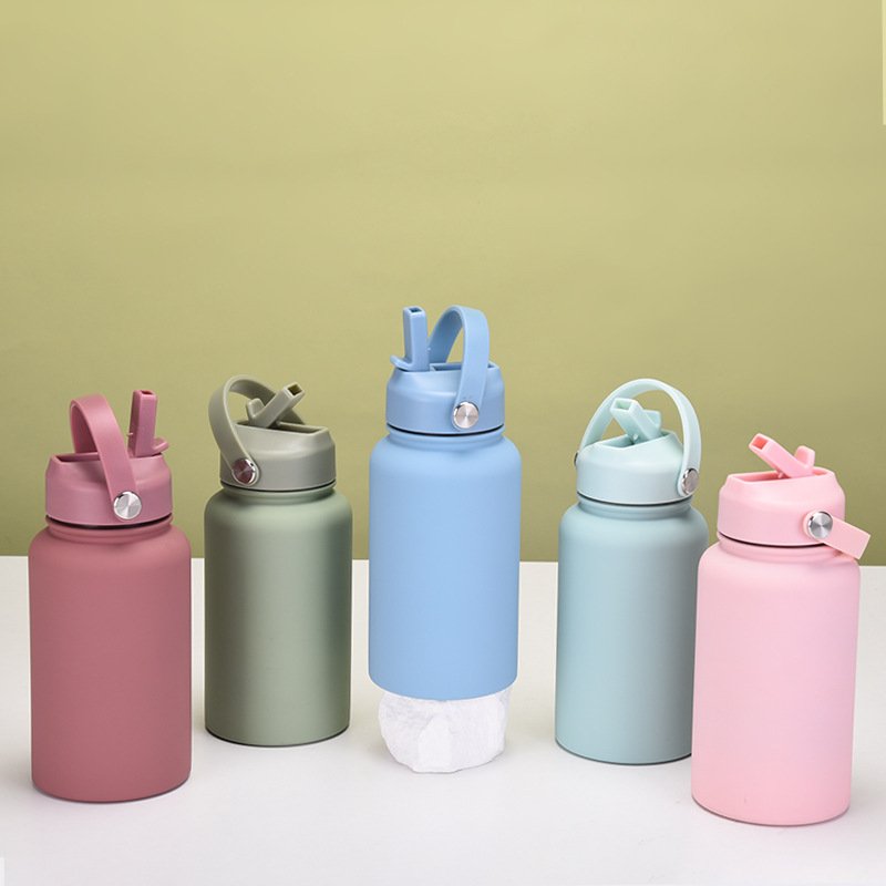 2023 Custom Logo 650ml 1L Wide Mouth Water Bottle With Straw 32 Oz Vacuum Flask 304 Stainless Steel Double Wall Outdoor Sports