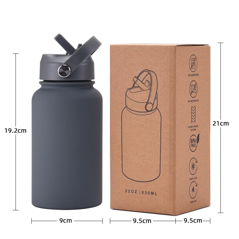 2023 Custom Logo 650ml 1L Wide Mouth Water Bottle With Straw 32 Oz Vacuum Flask 304 Stainless Steel Double Wall Outdoor Sports