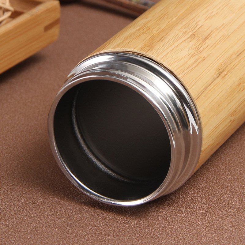 Custom Bamboo Insulated Water Bottle Eco friendly Hiking Water Bottle Outdoor With Tea Infuser