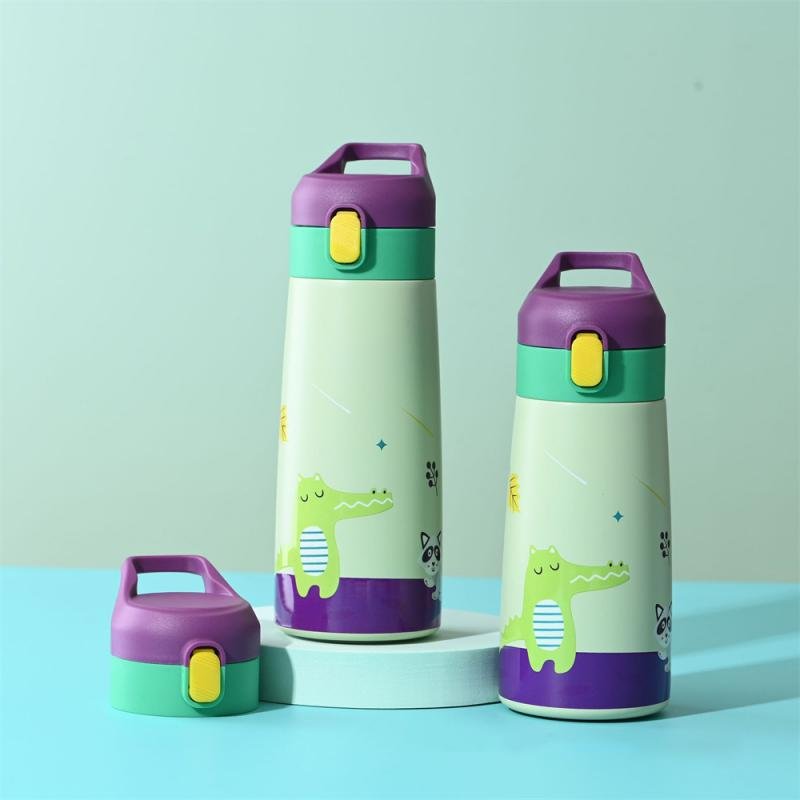 New 304 stainless steel children's thermos bottle cartoon straw cup stainless steel water bottle
